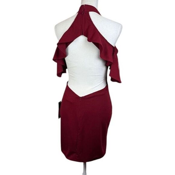 NWT La Femme 25147 Burgundy Red Cocktail Mini Dress Backless Ruffle Size 4 - Picture 6 of 16